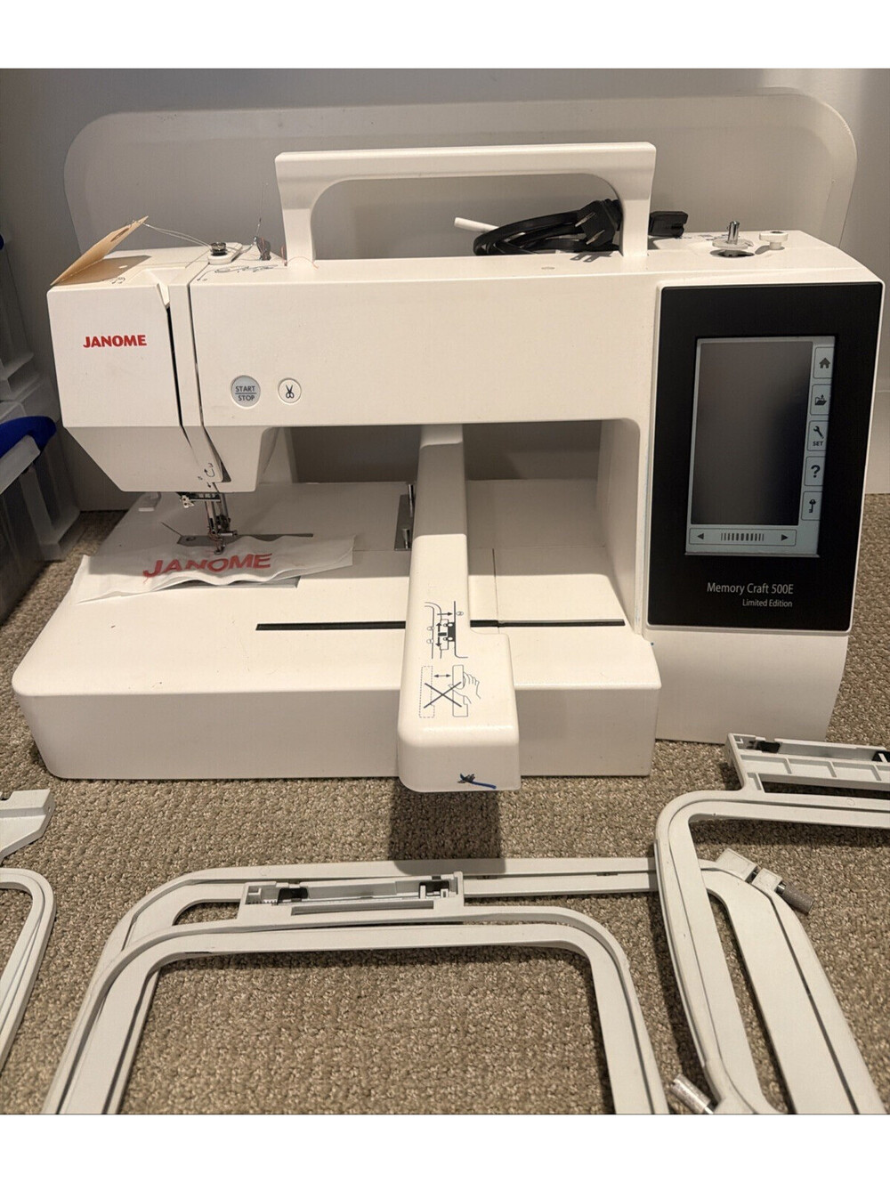 Janome Memory Craft 500e Embroidery Machine with Accessories White